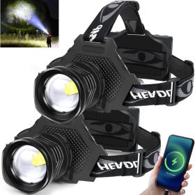 Aikertec Rechargeable LED Headlamp 100000 Lumen,Super Bright Head Lamp Flashlight with 5 Lighting Modes,IPX6 Waterproof (2 Pack)