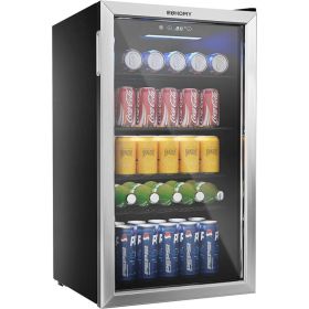 Beverage Refrigerator and Cooler, 126 Can Mini fridge with Glass Door, Small Refrigerator with Adjustable Shelves(Slive).