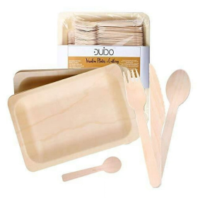 Disposable Wooden Cutlery Utensils Set â€šÃ„Ã¬ (Pack of 150) 30 7.8-inch Plates 30 Forks 30 Knives 30 Spoons 30 Small Spoons Eco-Friendly Silverware C