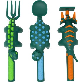 Constructive Eating Made in USA Dinosaur Set of 3 Utensils for Toddlers, Infants, Babies and Kids - Made With Materials Tested for Safety