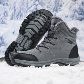 New men's winter Oxford cloth outdoor waterproof non-slip hiking boots warm non-slip men's shoes 39-48 (Color: Grey, size: 45)