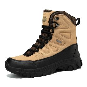 Men's winter new large size outdoor field training field training boots Hiking shoes Hiking shoes men's ankle boots (Color: Khaki, size: 40)