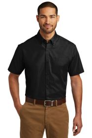 Port Authority Short Sleeve Carefree Poplin Shirt W101 (Color: Deep Black, size: 3XL)