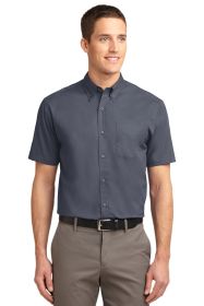 Port Authority Short Sleeve Easy Care Shirt S508 (Color: Steel Grey/ Light Stone, size: 5XL)