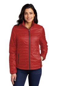 Port Authority Ladies Packable Puffy Jacket L850 (Color: Fire Red/ Graphite, size: L)