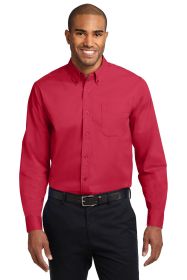 Port Authority Extended Size Long Sleeve Easy Care Shirt S608ES (Color: Red/ Light Stone, size: 8XL)