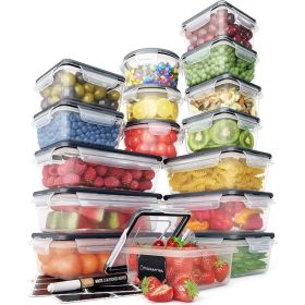 32 Piece Food Storage Containers Set with Easy Snap Lids-Airtight Plastic Containers for Pantry & Kitchen Organization -BPA-Free (Color: Pack of 16)