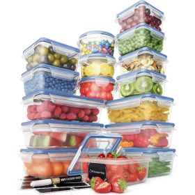 32 Piece Food Storage Containers Set with Easy Snap Lids-Airtight Plastic Containers for Pantry & Kitchen Organization -BPA-Free (Color: Pack of 16 (Blue))