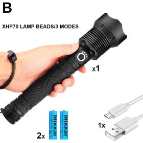 z30 Dropshipping LED Tactical Flashlight XHP70.2 Super Bright Waterproof Zoomable Torch 3 Mode Camping Outdoor USB Lamp Lanterna (Emitting Color: 2 Batteries)