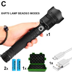 z30 Dropshipping LED Tactical Flashlight XHP70.2 Super Bright Waterproof Zoomable Torch 3 Mode Camping Outdoor USB Lamp Lanterna (Emitting Color: 2 Batteries 1 Box)