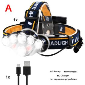 zk20 2*led+4*XPE+2*COB Headlamp 8000LM 8 Lighting Modes Headlight by 18650 Battery LED Flashlight Hunting USB Rechargeable (Emitting Color: Option A)