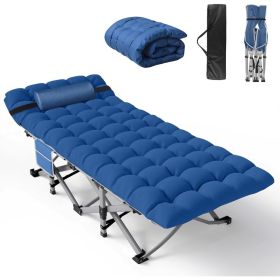 Folding Camping Cot for Adults with Mattress, Portable Camp Cot Bed Sleeping Cots with Pillow & Carry Bag for Office, Home Nap (Color: Blue Cot)