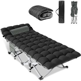 Folding Camping Cot for Adults with Mattress, Portable Camp Cot Bed Sleeping Cots with Pillow & Carry Bag for Office, Home Nap (Color: Gray Cot black)