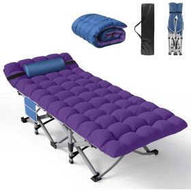 Folding Camping Cot for Adults with Mattress, Portable Camp Cot Bed Sleeping Cots with Pillow & Carry Bag for Office, Home Nap (Color: Blue Cot   Purple)