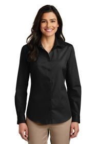 Port Authority Ladies Long Sleeve Carefree Poplin Shirt LW100 (Color: Deep Black, size: 3XL)