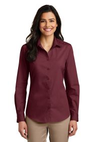 Port Authority Ladies Long Sleeve Carefree Poplin Shirt LW100 (Color: Burgundy, size: XS)