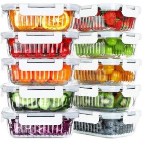 10Packs 22oz Glass Meal Prep Containers,Glass Food StorageContainers withLids,Airtight Glass Lunch Containers,BPA Free,Microwave (Color: White)