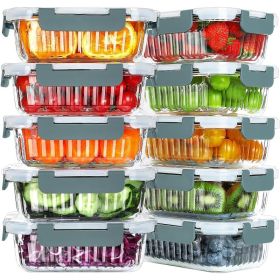 10Packs 22oz Glass Meal Prep Containers,Glass Food StorageContainers withLids,Airtight Glass Lunch Containers,BPA Free,Microwave (Color: Gray)