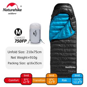 Naturehike cw400 Sleeping Bag Lightweight Goose Down Winter Warm Sleeping Bag Ultralight Outdoor Hiking Camping Travel Equipment (Color: Black M - Goose)