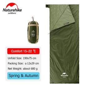 Naturehike Camping Sleeping Bag LW180 Envelope Portable Outdoor Hiking Ultralight Waterproof Backpacking Cotton Sleeping Bag (Color: Green - 190x75 cm)