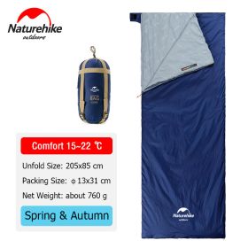 Naturehike Camping Sleeping Bag LW180 Envelope Portable Outdoor Hiking Ultralight Waterproof Backpacking Cotton Sleeping Bag (Color: Navy - 205x85 cm)