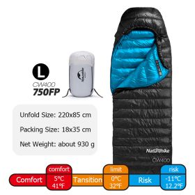 Naturehike Goose Down Sleeping Bag CW400 Waterproof Sleeping Bags Envelope Backpacking Traveling Hiking Camping Sleeping Bag (Color: 750FP Black - L)