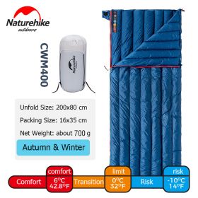 Naturehike CW280 Sleeping Bag Ultralight Envelope Sleeping Bags Portable Quilt Hiking Travel Camping Goose Down Sleeping Bag (Color: Navy - CWM400)