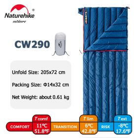 Naturehike CW280 Sleeping Bag Ultralight Envelope Sleeping Bags Portable Quilt Hiking Travel Camping Goose Down Sleeping Bag (Color: Navy - CW290)