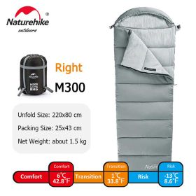 Naturehike Sleeping Bag M180 Lightweight Sleeping Bag M300 Double Camping Sleeping Bag M400 Machine Washable Winter Sleeping Bag (Color: M300-Gray-Right)