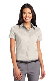 Port Authority Ladies Short Sleeve Easy Care Shirt L508 (Color: Light Stone/ Classic Navy, size: L)