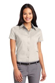 Port Authority Ladies Short Sleeve Easy Care Shirt L508 (Color: Light Stone/ Classic Navy, size: M)