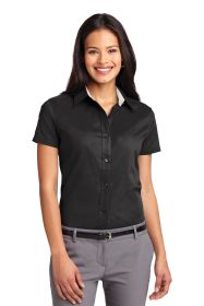 Port Authority Ladies Short Sleeve Easy Care Shirt L508 (Color: Black/ Light Stone, size: 3XL)