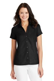 Port Authority Ladies Textured Camp Shirt L662 (Color: Black, size: Xl)