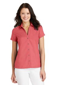 Port Authority Ladies Textured Camp Shirt L662 (Color: Deep Coral, size: 3XL)