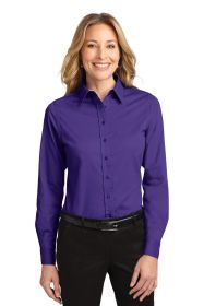 Port Authority Ladies Long Sleeve Easy Care Shirt L608 (Color: Purple/ Light Stone, size: XXL)