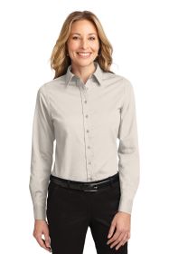 Port Authority Ladies Long Sleeve Easy Care Shirt L608 (Color: Light Stone/ Classic Navy, size: 4XL)