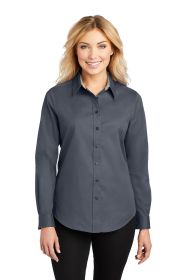 Port Authority Ladies Long Sleeve Easy Care Shirt L608 (Color: Steel Grey/ Light Stone, size: 3XL)