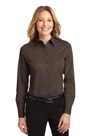 Port Authority Ladies Long Sleeve Easy Care Shirt L608 (Color: Coffee Bean/ Light Stone, size: 5XL)