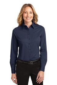 Port Authority Ladies Long Sleeve Easy Care Shirt L608 (Color: Navy/ Light Stone, size: 5XL)