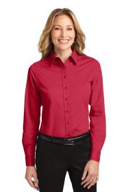 Port Authority Ladies Long Sleeve Easy Care Shirt L608 (Color: Red/ Light Stone, size: 6XL)