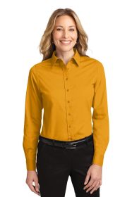 Port Authority Ladies Long Sleeve Easy Care Shirt L608 (Color: Athletic Gold/ Light Stone, size: Xl)