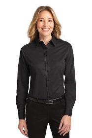 Port Authority Ladies Long Sleeve Easy Care Shirt L608 (Color: Black/ Light Stone, size: XS)