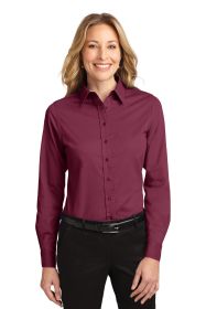 Port Authority Ladies Long Sleeve Easy Care Shirt L608 (Color: Burgundy/ Light Stone, size: 5XL)