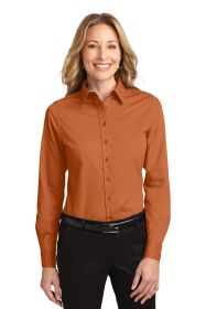 Port Authority Ladies Long Sleeve Easy Care Shirt L608 (Color: Texas Orange/ Light Stone, size: XS)