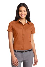 Port Authority Ladies Short Sleeve Easy Care Shirt L508 (Color: Texas Orange/ Light Stone, size: 5XL)