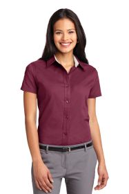 Port Authority Ladies Short Sleeve Easy Care Shirt L508 (Color: Burgundy/ Light Stone, size: 3XL)