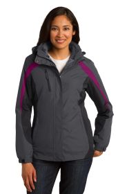 Port Authority Ladies Colorblock 3-in-1 Jacket L321 (Color: Magnet/ Black/ Very Berry, size: 3XL)