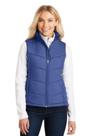 Port Authority Ladies Puffy Vest L709 (Color: Mediterranean Blue/ Black, size: 3XL)