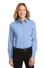 Port Authority Ladies Long Sleeve Easy Care Shirt L608 (Color: Light Blue/ Light Stone, size: XS)