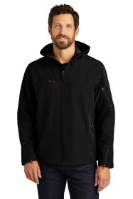 Port Authority Textured Hooded Soft Shell Jacket J706 (Color: Black/ Engine Red, size: 4XL)